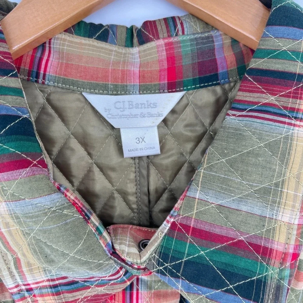 CJ Banks Plaid Quilted Vest Womens 3X Gorpcore Cabin Autumn Snap Front Country